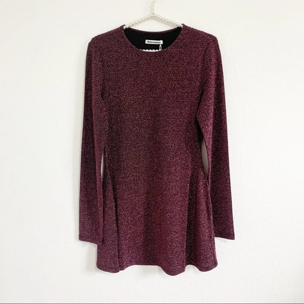 REFORMATION Riley Blush Sparkle Long Sleeve Dress size Large - Picture 5 of 11